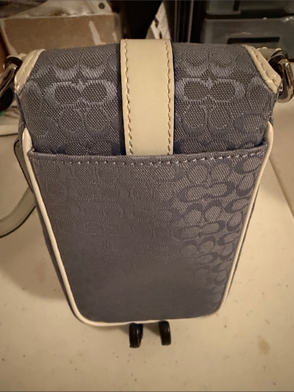 Coach 1941 Blue Signature Canvas Mini crossbody Bag with White Trim and Buckle - Picture 15 of 16